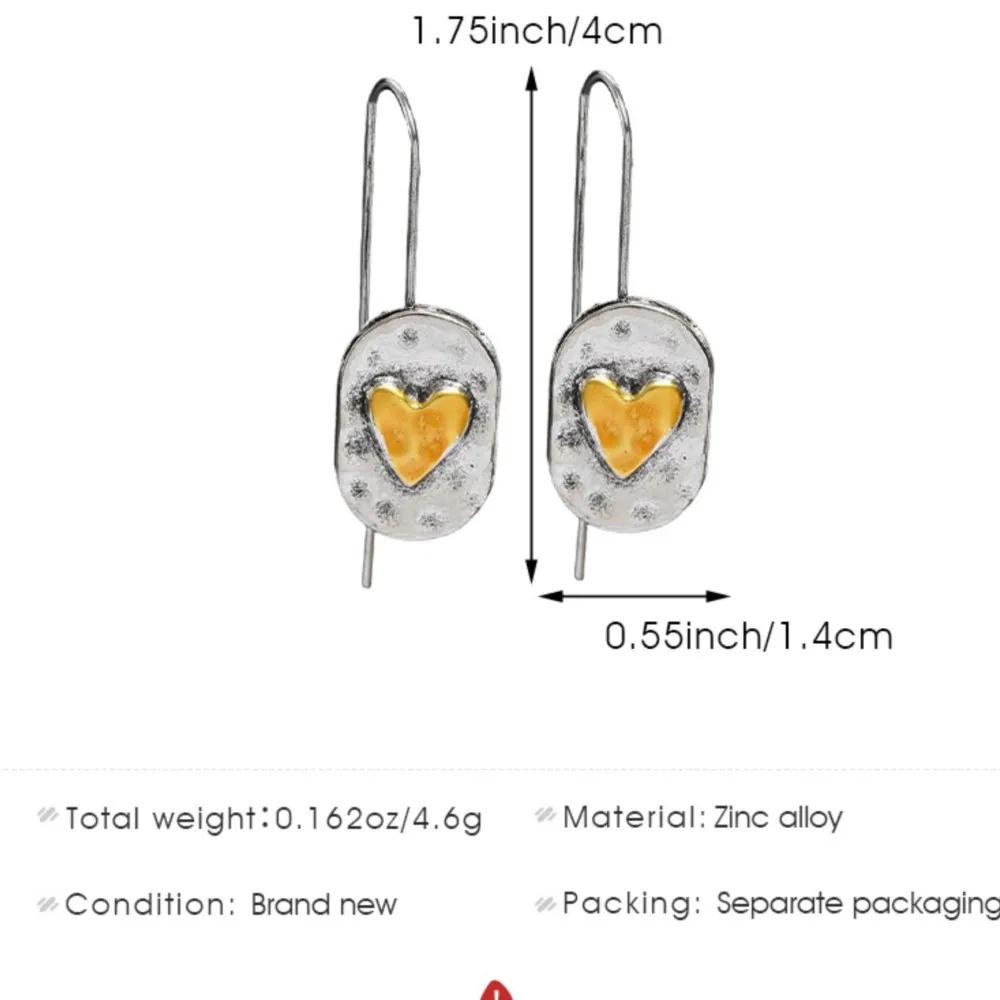 Bohemin Retro Two Tone Heart Drop Earrings for Women Vintage Unique Design Earring Party Jewelry Gifts