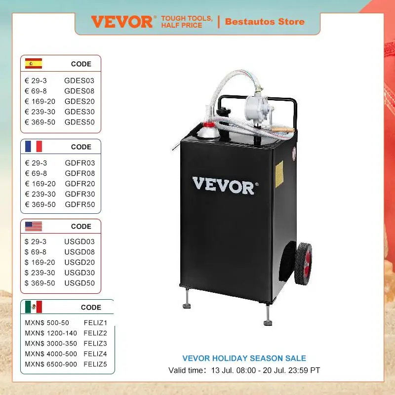 

VEVOR 30 галлонов газовый Caddy, топливный бак с колесами, портативный топливный Caddy с ручным насосом для автомобилей, квадроциклов, лодок