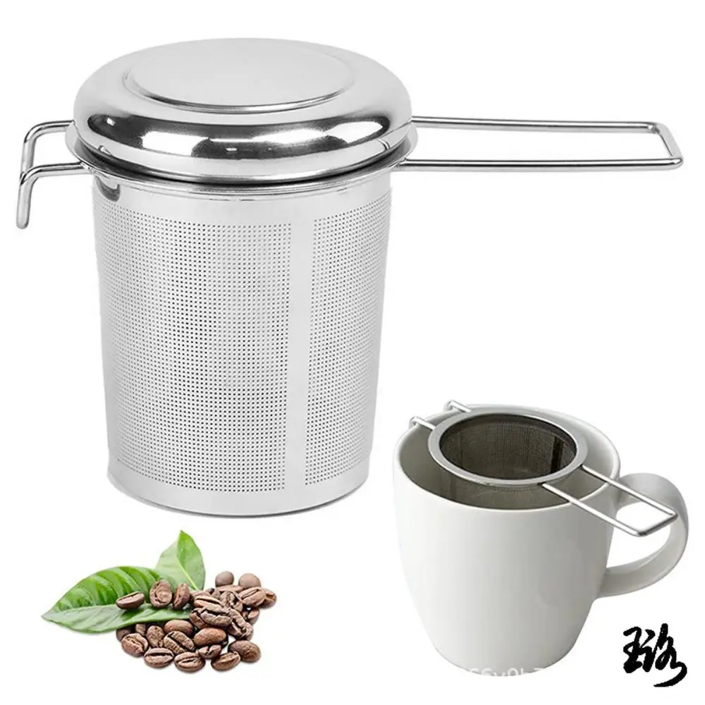 Stainless Steel Tea Drain Stainless Steel Tea Drain with Lid Tea Strainer Collapsible Double Handle Strainer with Lid Brewer