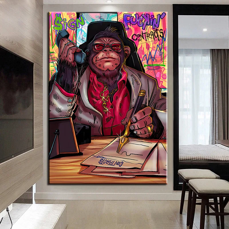 

Graffiti Art Monkey Canvas Painting Wall Posters and Prints Animal Picture for Living Children's Room Home Decoration Cuadros