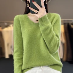100% Merino Wool Basic Sweaters Women Knitted Pullover Top Winter Warm Soft V-Collar Polychrome Sweater Women's Jumper