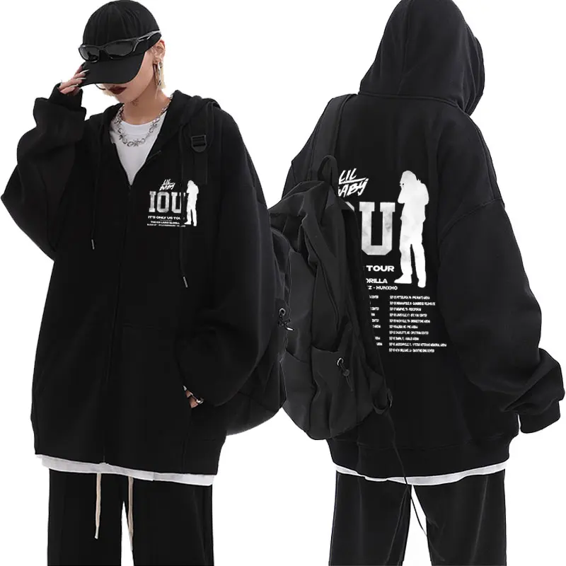

Rapper Lil Baby It's Only Us 2023 Concert Tour Graphic Zipper Hoodie Men Hip Hop Oversized Zip Up Jacket Man Vintage Streetwear