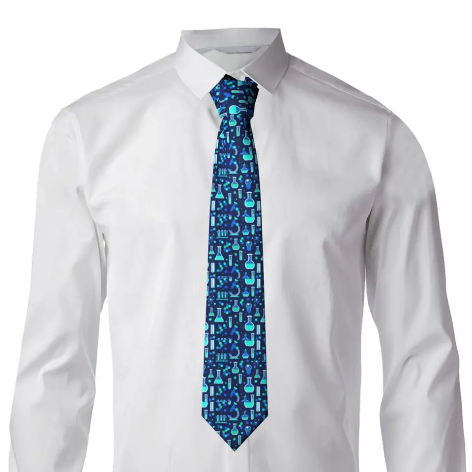Corbata Científica Para Hombre - Estampado De Microscopios, ADN, Química | Poliéster, 145x8 Cm | Ideal Para Regalo Geek O Oficina