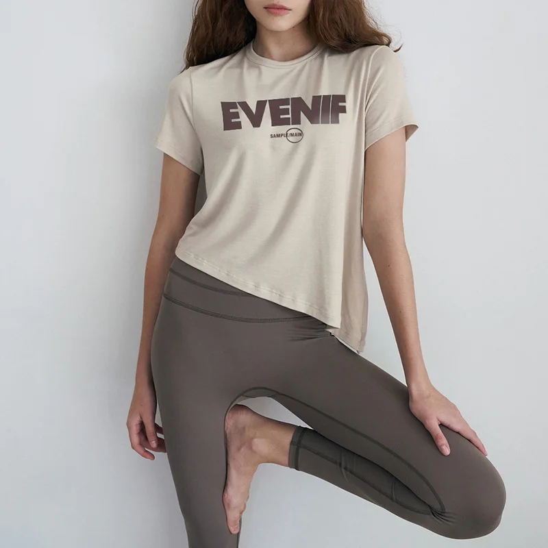

Yoga Tops Slit Print Short Sleeve Sports Casual T-shirts Design Sense Running Workout Tank Tops Women Quick Dry Fitness Clothing