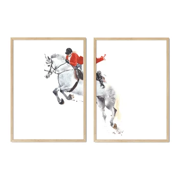 Sport Corse di cavalli Pittura su tela Acquerello Minimalismo Astratta Stampa artistica da parete Poster Immagine decorativa per soggiorno moderno