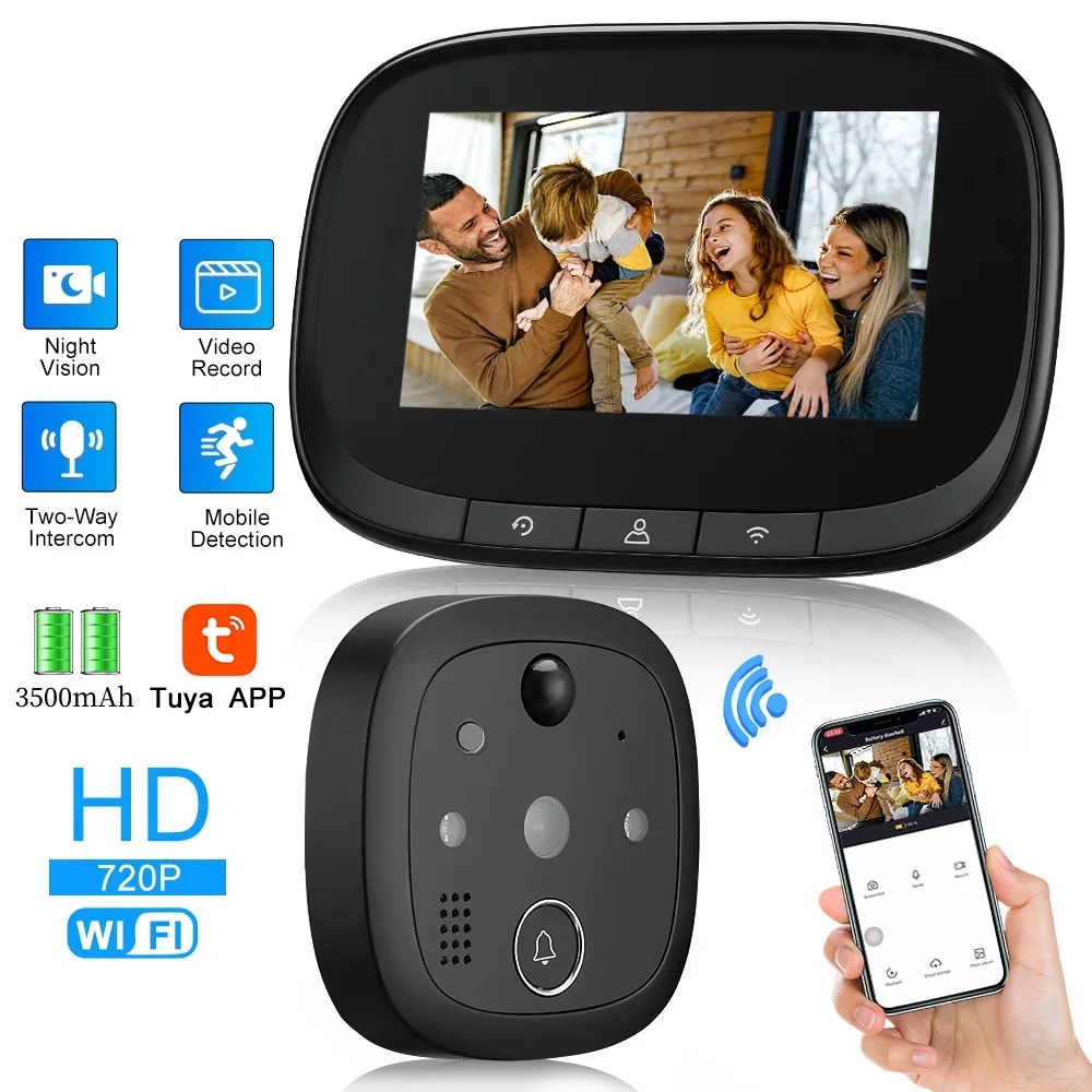 

Дверной смарт-звонок Tuya с Wi-Fi и камерой 720P, 4,3 дюйма