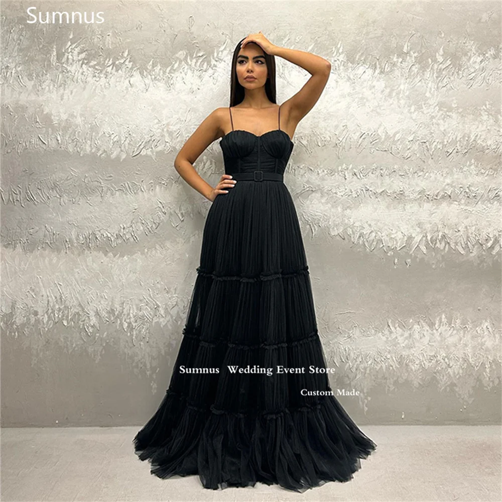 

Sumnus Black Spaghetti Straps Prom Dresses Tulle Long A Line Pleat Vestidos De Fiesta Elegantes Para Mujer 2023 Evening Dresses