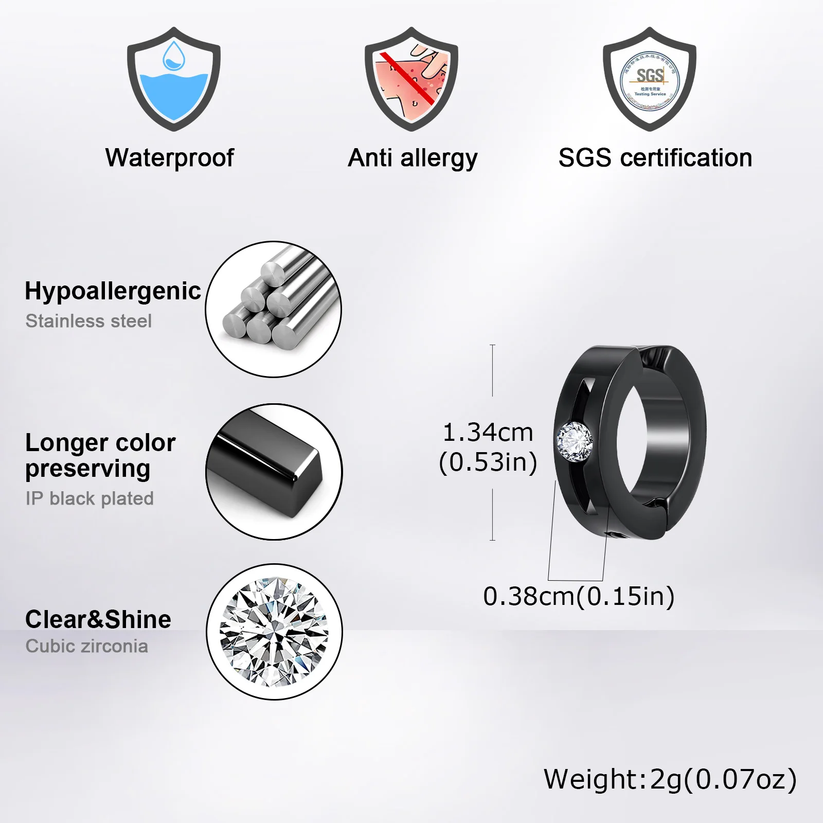 Simple Black Ear Clip for Men Boys,Anti Allergy Stainless Steel Circle Hoop Earring，Non Perforated Ear Jewelry