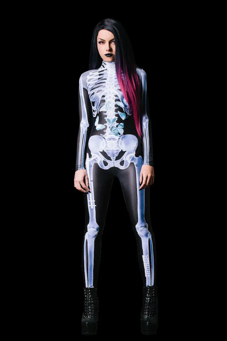 Ghost Scarey Cosplay Costumes for Men Skull Print Gothic Long Sleeve Jumpsuits Womens Rompers Carnival Party Male Clothes