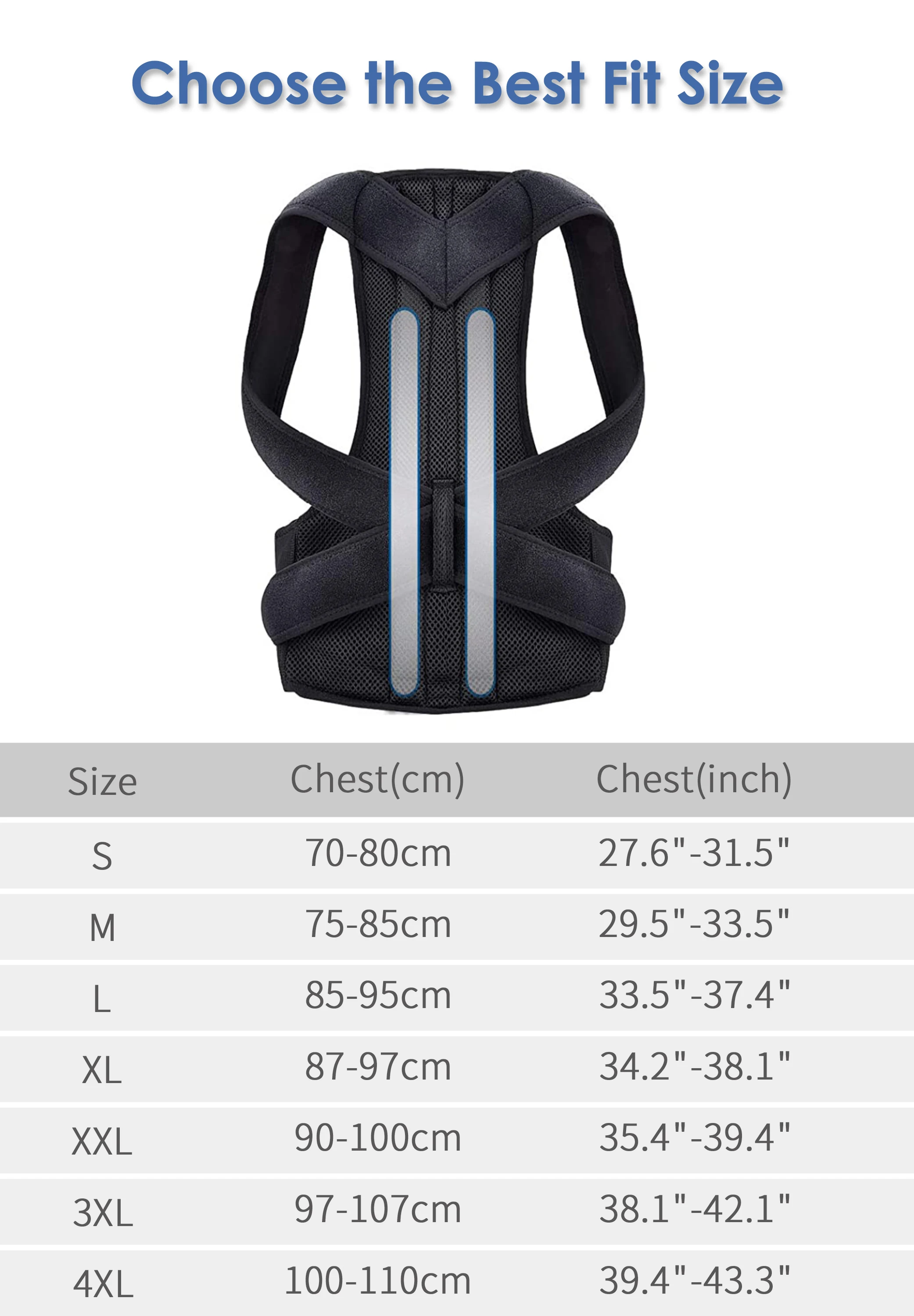 Medical Adjustable Posture Corrector Upper Back Brace Shoulder Lumbar Support Belt Humpback Straightener 6