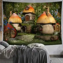 Floresta mágica casa de elfos tapeçaria cogumelo pano de fundo criança quarto sala estar decoração livro mágico pendurado na parede