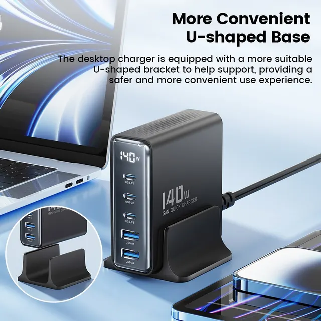 Toocki 140W GaN USB Charger 5in1 Desktop Fast Charge USB Type C Charger LED Display Charger For iPhone Xiaomi Smartphone Laptop 4