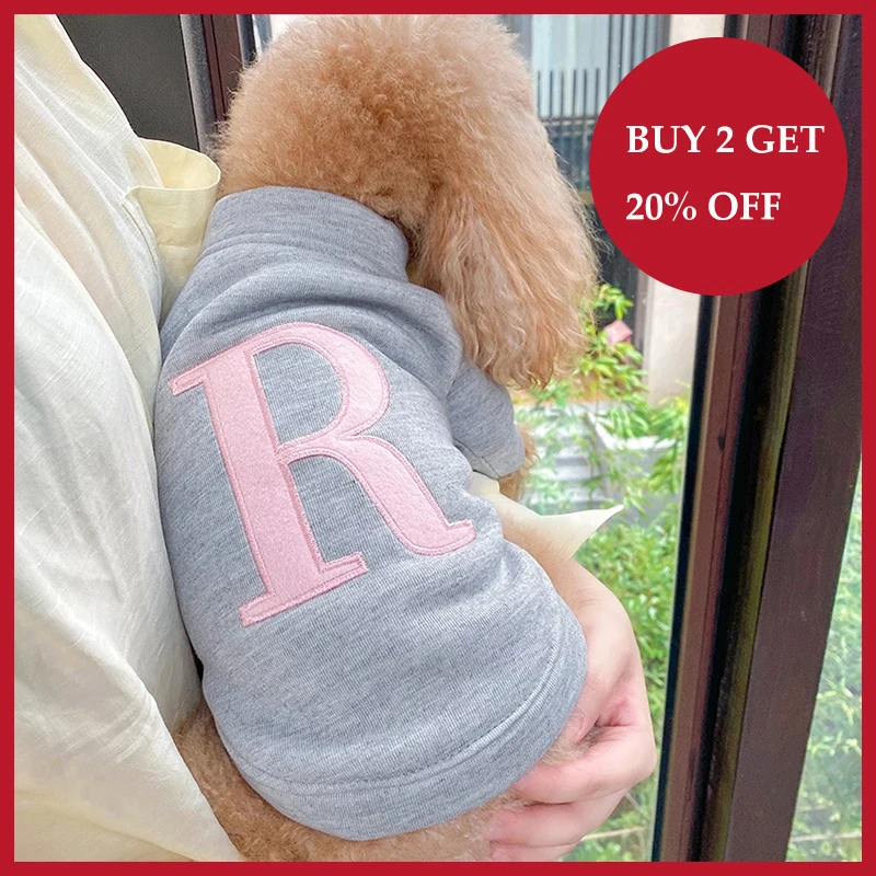 

Grey Letter R Dog Hoodies Kitten Sweatshirt Thicken Fleece Poodle Teddy Pet Clothes for Small Dogs Brand New Yorkshire Pet Suit