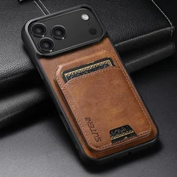 SUTENI Luxury Faux Leather Phone Case with Card Holder and Stand - iPhone 18 Pro Max (Brown)