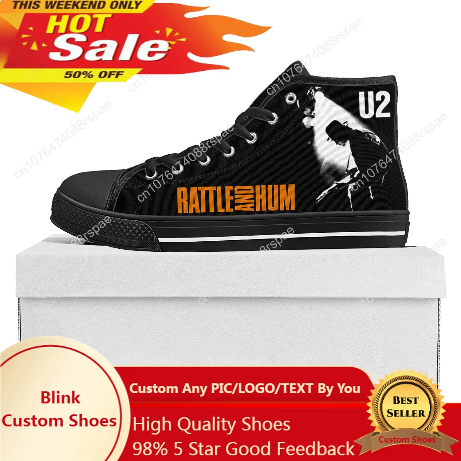 U2 Rock Band Fashion Punk High Top High Quality Sneakers Mens Womens Teenager Canvas Sneaker Casual Couple Shoes Custom Shoe
