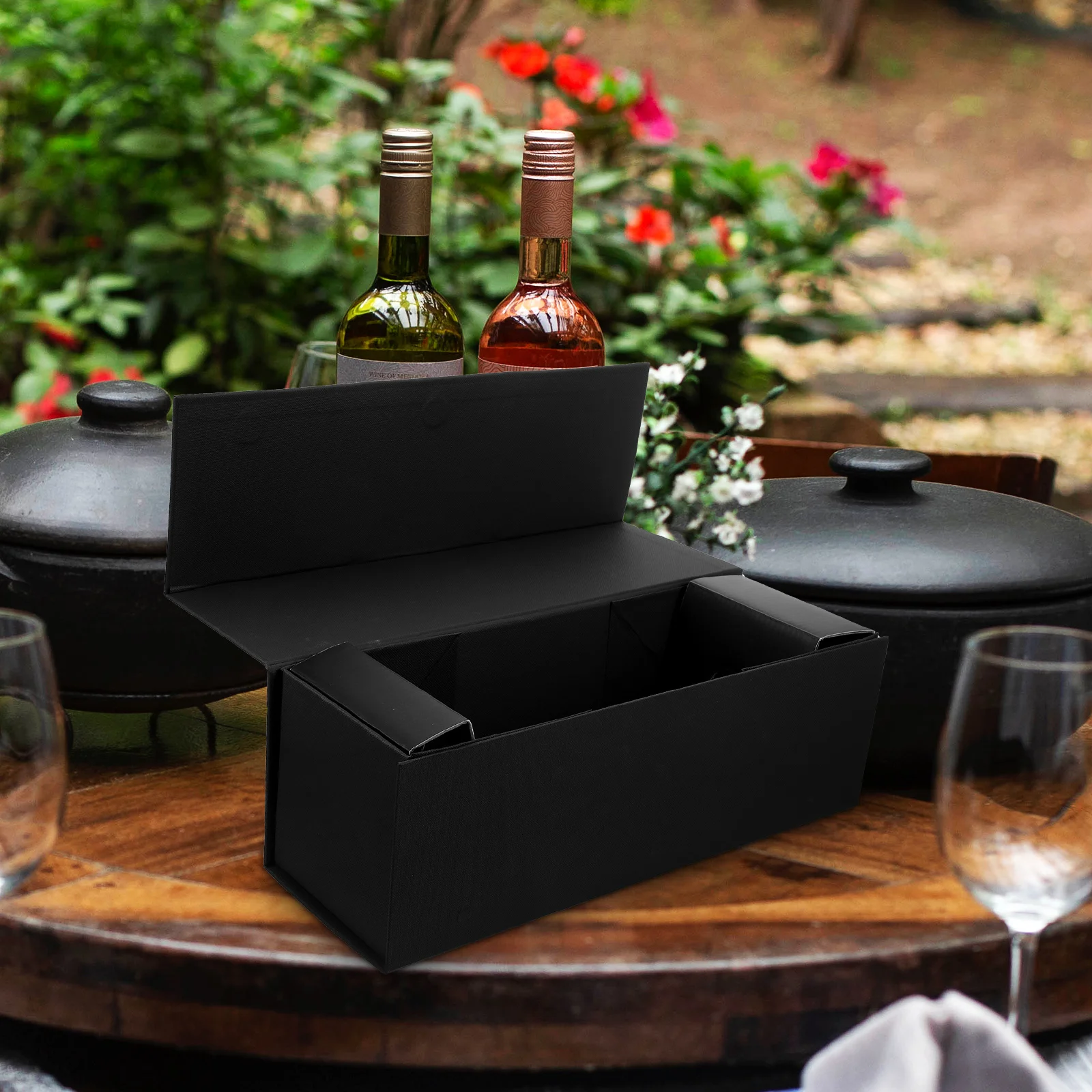Single Wine Box Black Bottle Case – Durable Reusable Holder for 750ml Wine, Travel &amp... - SKU WBBC2108 - UGI Packaging