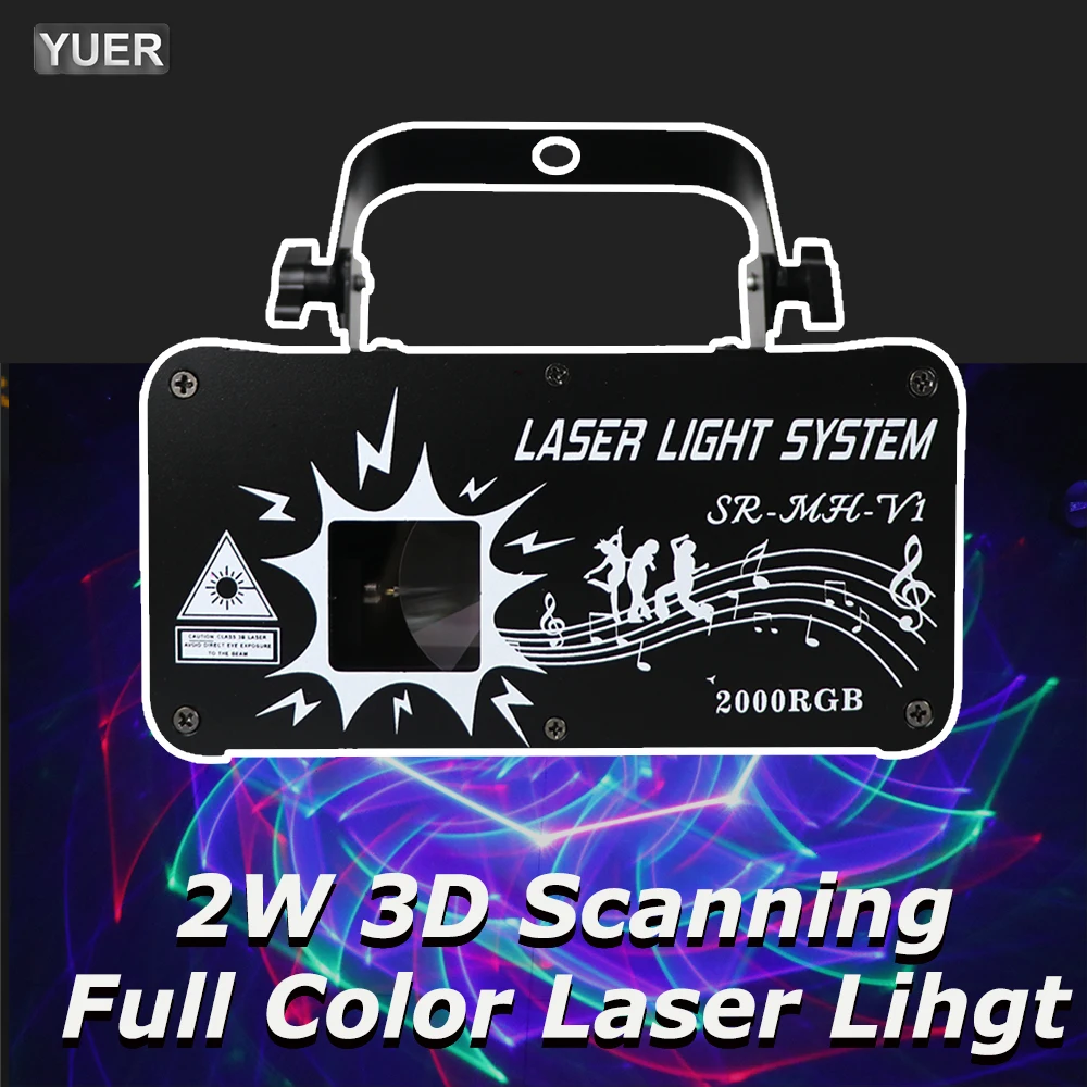 NEW 2W 3D RGB Laser Light Animation Beam Scanner Stage DJ Laser Projector Party Disco Laser Light Dj Laser Stage Effect Light