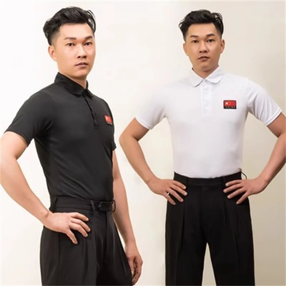 Men's white long sleeved Latin dance shirt Lapel modern dance tops New Boys' Slim Fit Dance Performance Clothing