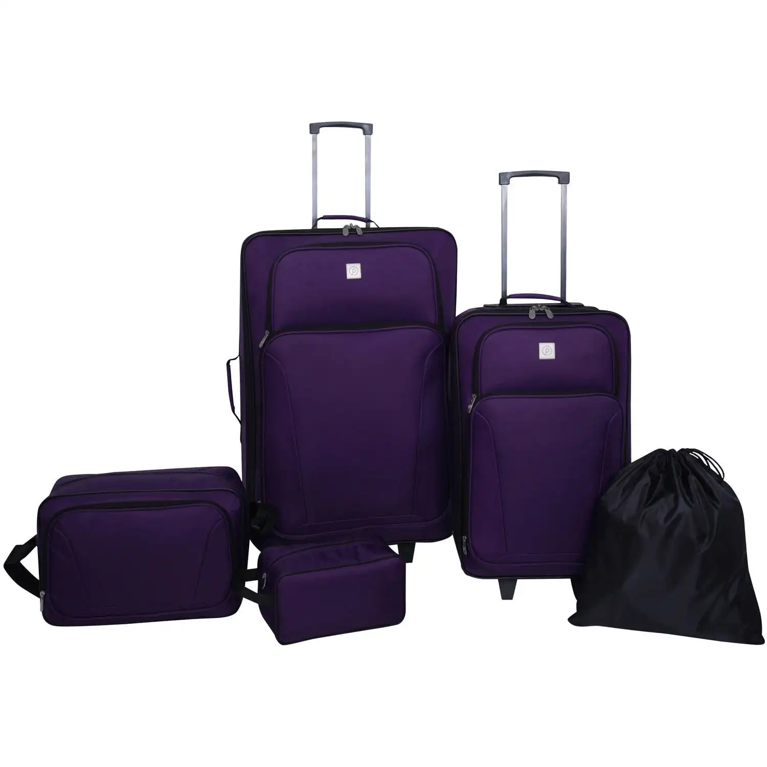 

Purple Polyester Softside Luggage Set, 5 Piece Set includes 28" Checked and 21" Carry-on, Boarding Tote, Utility Bag and Cinch