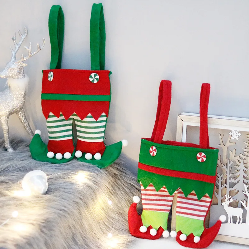 Cartoon Christmas Santa Claus Elf Leg Candy Gift Bag Pendants Xmas Non Woven Ornaments Adult Children Day Carnival Party Gifts christmas candy basket storage santa claus bamboo child candy baskets woven gift decorations xmas home festive party supplies