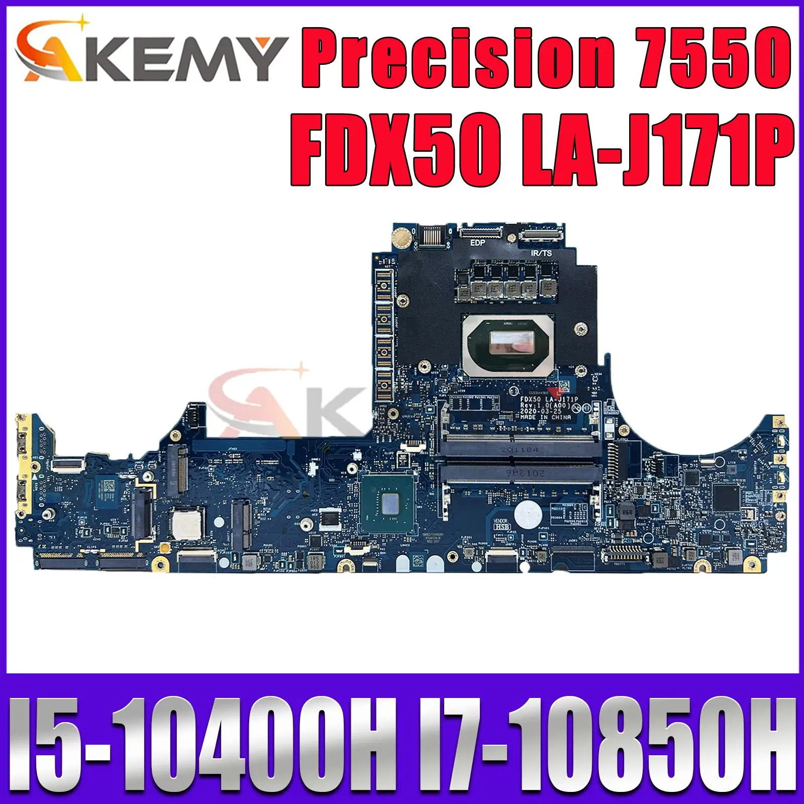

Материнская плата для ноутбука DeLL Precision 7550 с Intel I5-10400H I7-10850H CPU материнская плата для ноутбука FDX50 LA-J171P 0DD58W