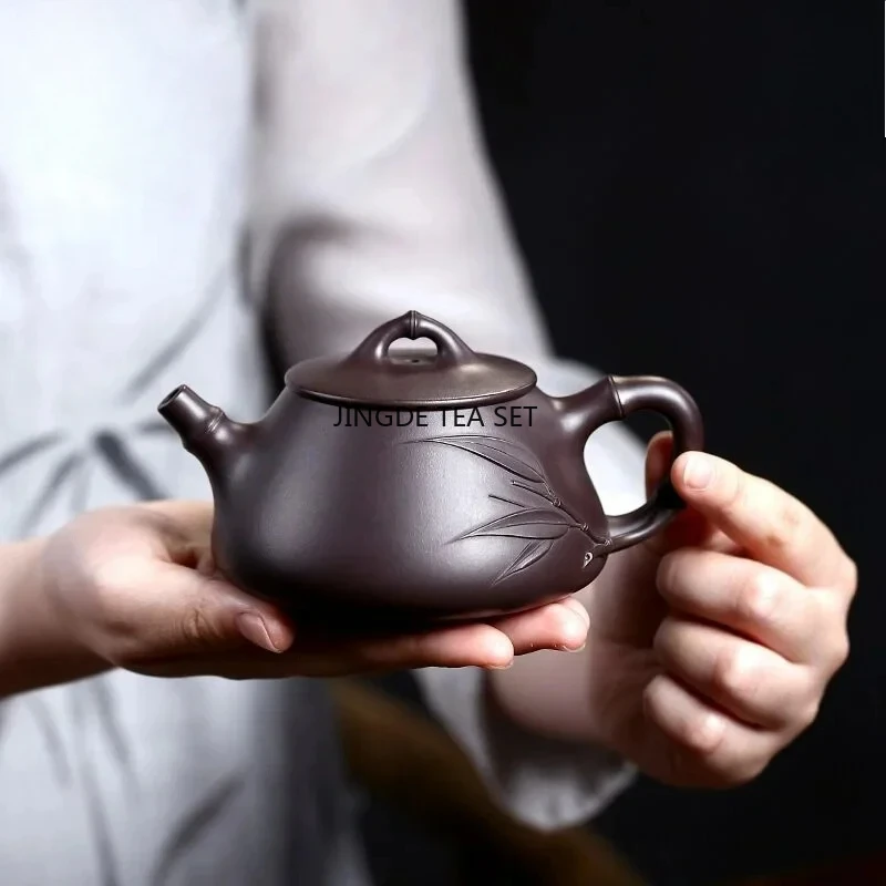 Yixing Purple Clay Handmade Kung Fu Tea Set Raw Mineral Purple Eggplant Mud, Bamboo Knot Ladybug, Chinese style Tea Pot