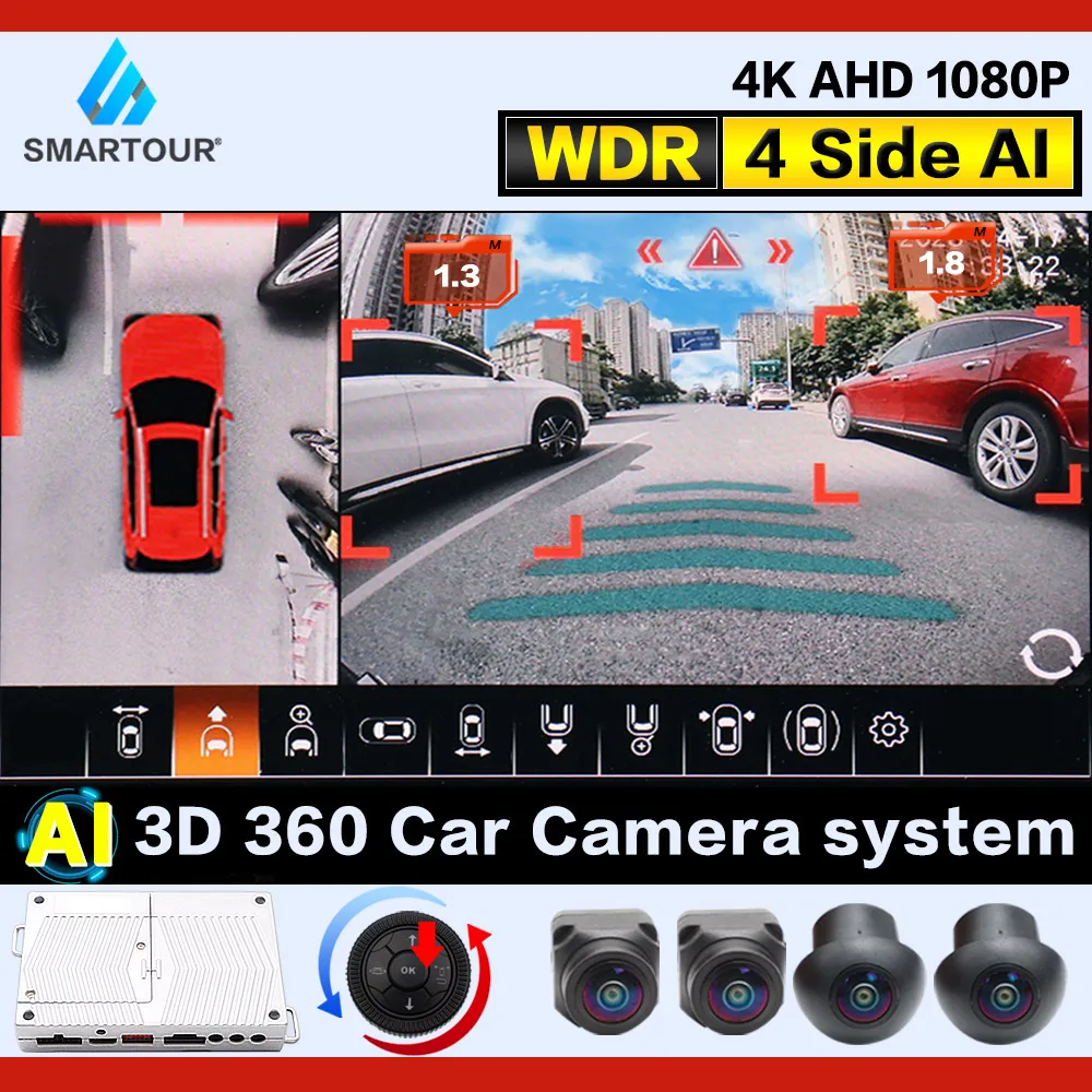 Smartour4KAHD1080pBirdView4SideAI3D360DegreeCarCamera