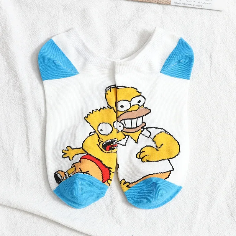 36 Style Cartoon The Simpsons Anime Socks Women Combed Cotton Happy Funny Casual Couples Short Socks