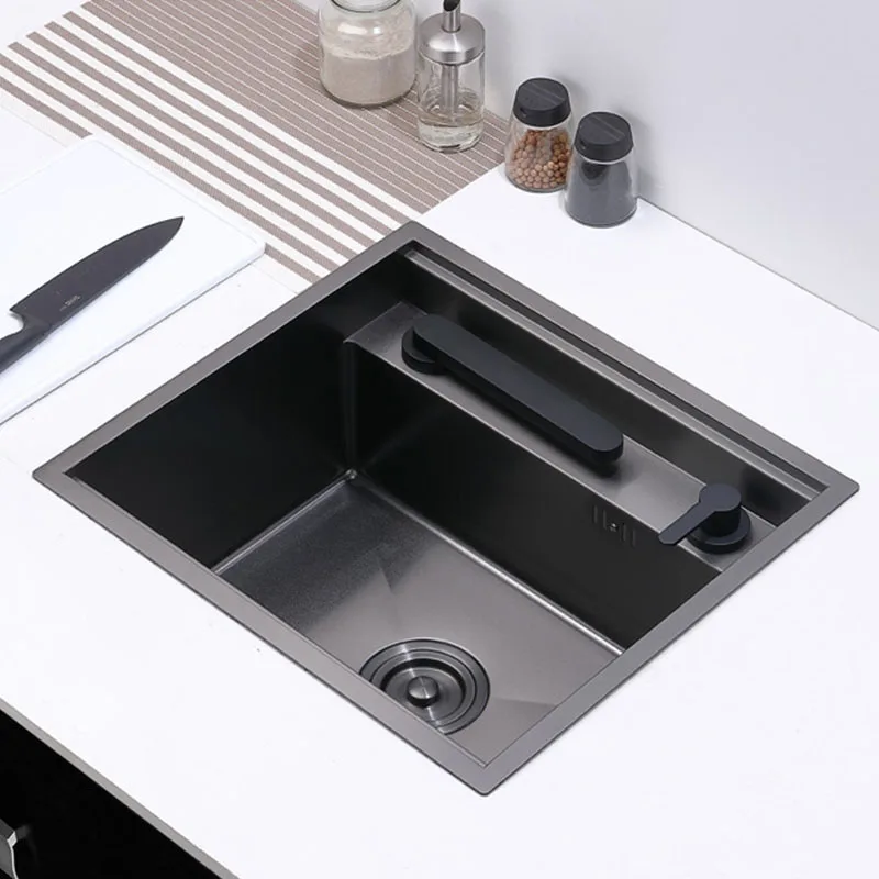 Nanometer Black Double Cover hidden kitchen Sink 304 Stainless Steel Handmade Brushed Single kitchen Sink 4