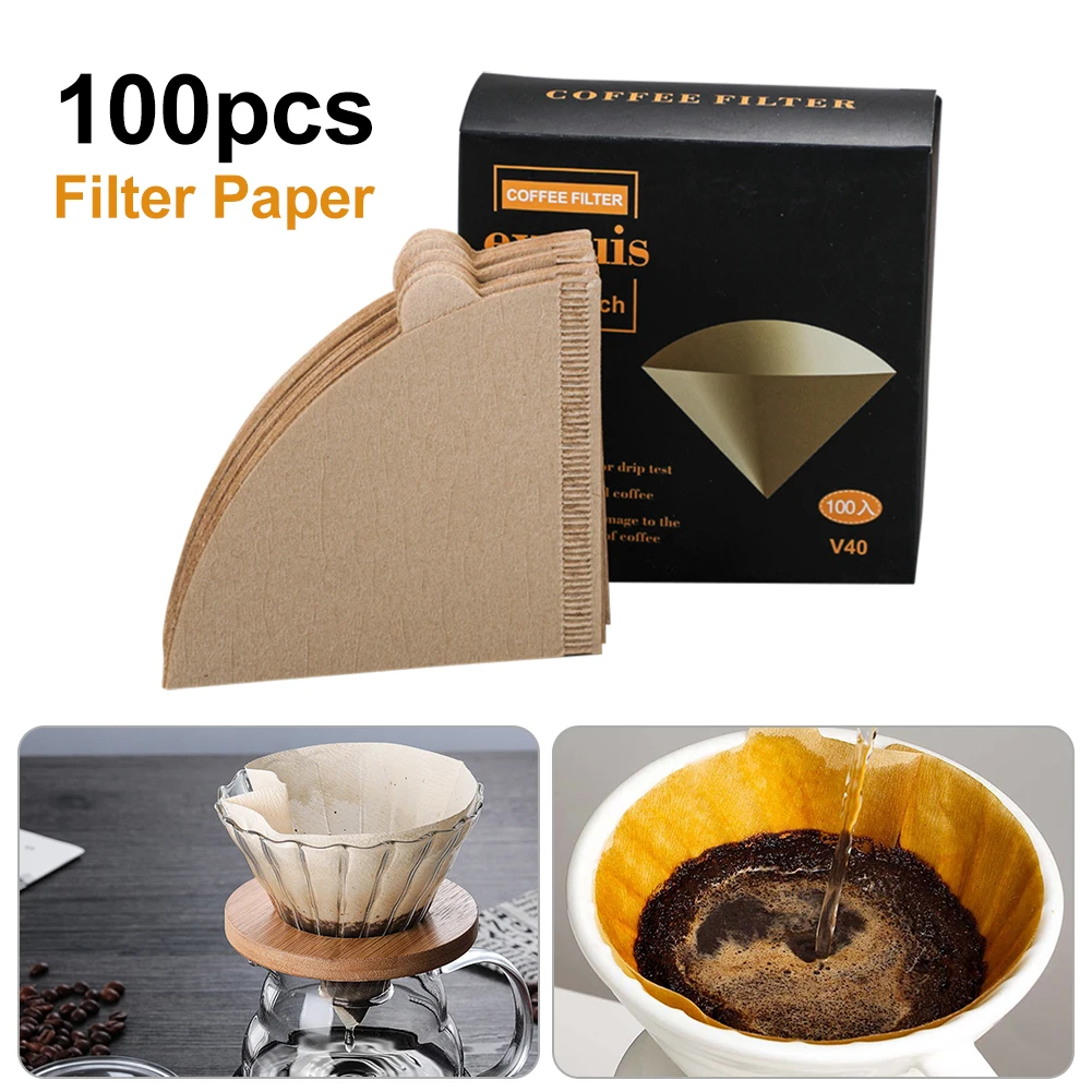 

100Pcs Coffee Filter V Shape Paper Cone Dripper Coffee Filters Cups Filters Disposable Espresso Latte Cappuccino Mocha Drip Tool