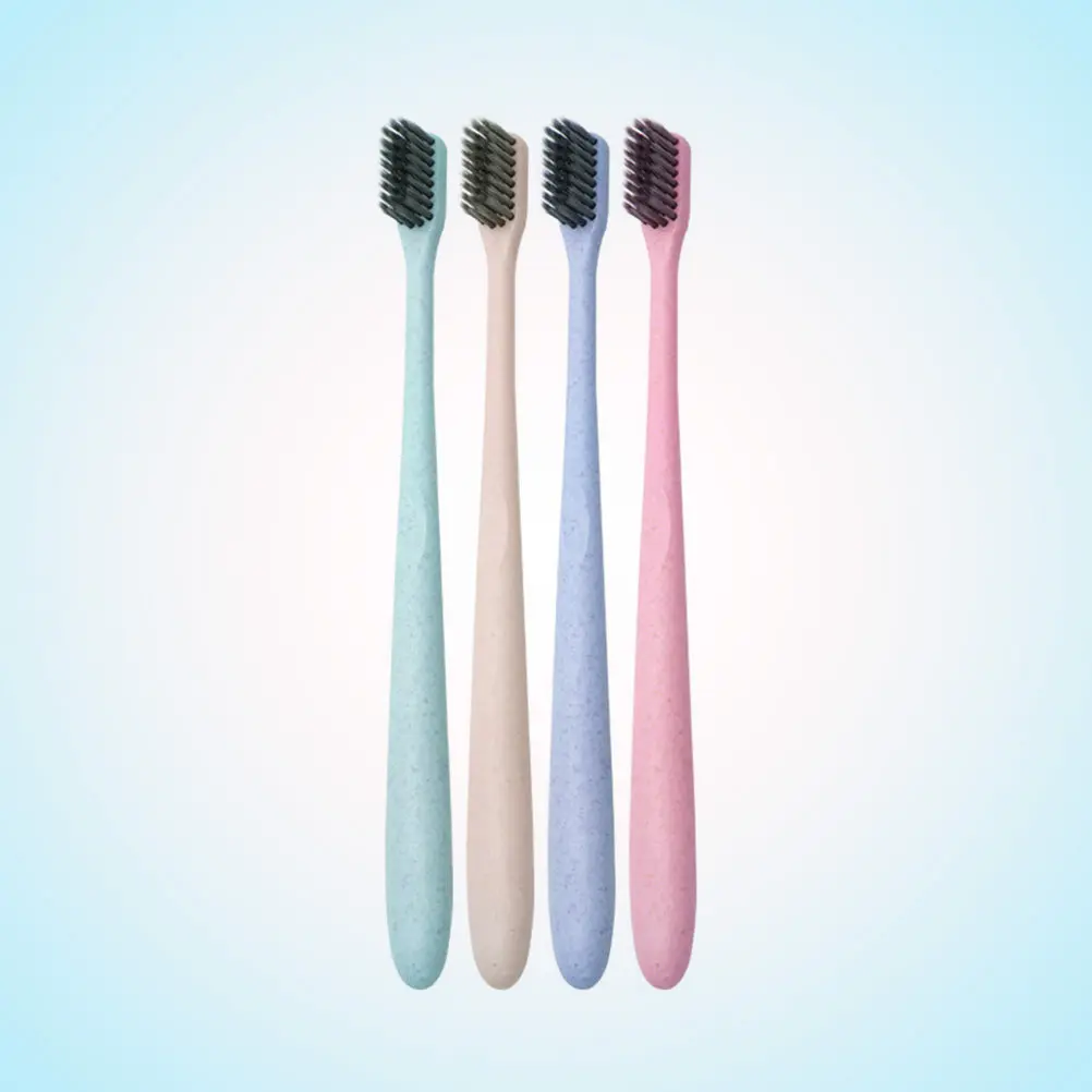 4Pcs 대나무 숯 칫솔 밀짚 친환경 부드러운 강모 여행용 홈 구강 위생 밀짚 칫솔