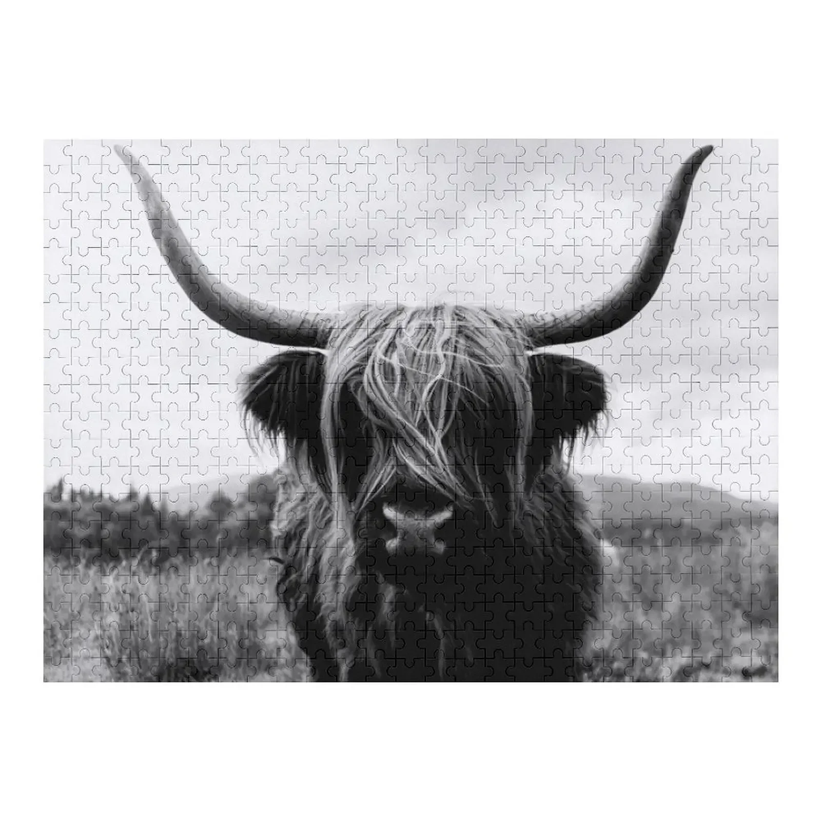 

Scottish Highland Cattle - Black and White Animal Photography Jigsaw Puzzle Wood Adults Personalised Custom Child Gift Puzzle