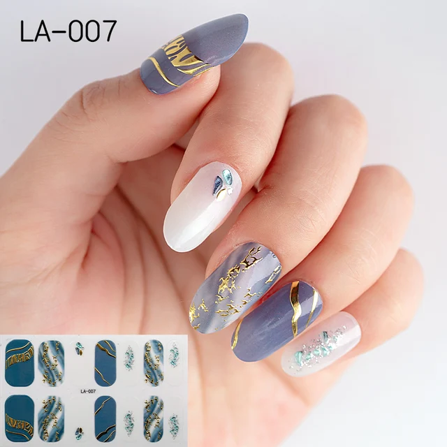 22tips Korea Toe Nail Sticker Wraps Adhesive Decals Toenail Polish Strips DIY Pedicure Foot Decals Manicure Women LA-007(14Tips)