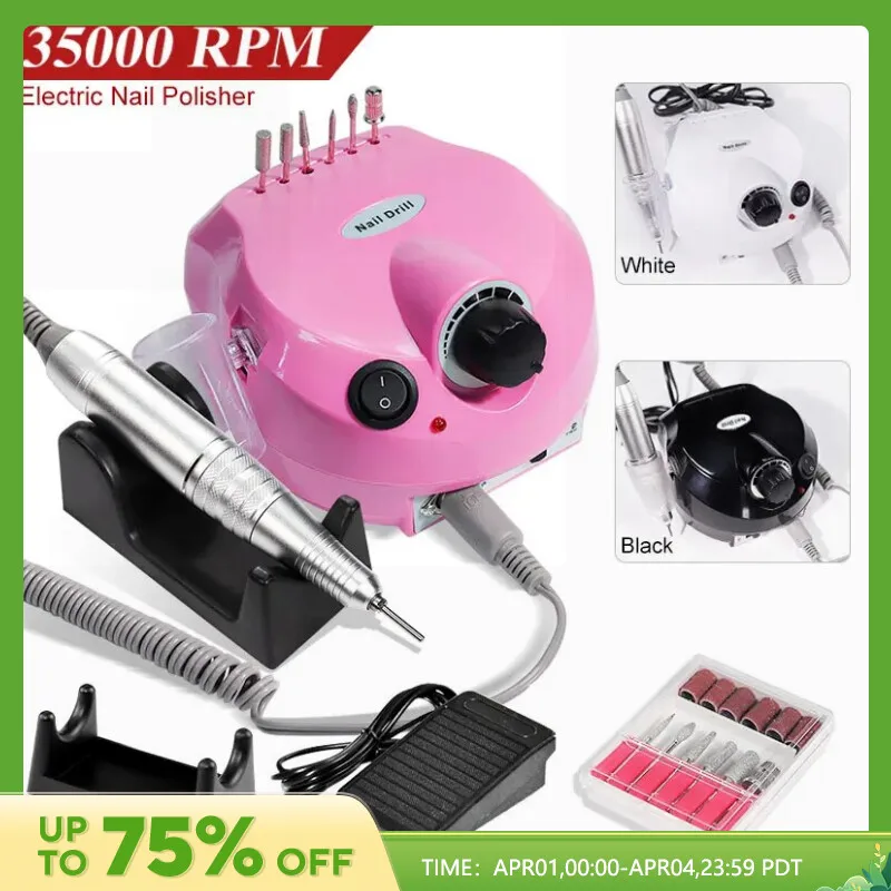  35000RPM Electric Nail Drill Machine Manicure Pedicure Professional Nail Lathe Low Noise Cutters Nail File Kit 