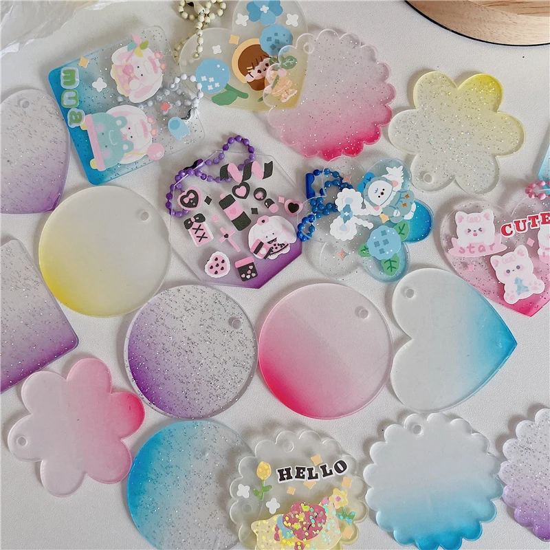 

10pcs Shiny Color Goo Plate Guka Girl Stickers Card Transparent Photocard DIY Keyring Children Acrylic DIY Keychain Making Kit