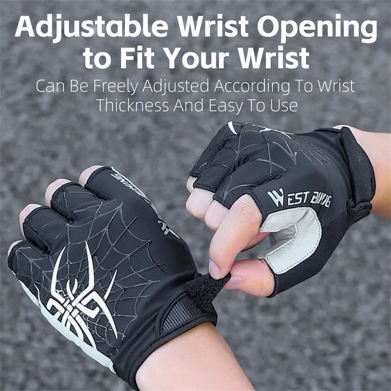 WEST BIKING Cycling Gloves Cool Spider Pattern Half Finger Summer MTB Road Bike Gloves Half Finger Touch Screen Sports Gloves 6