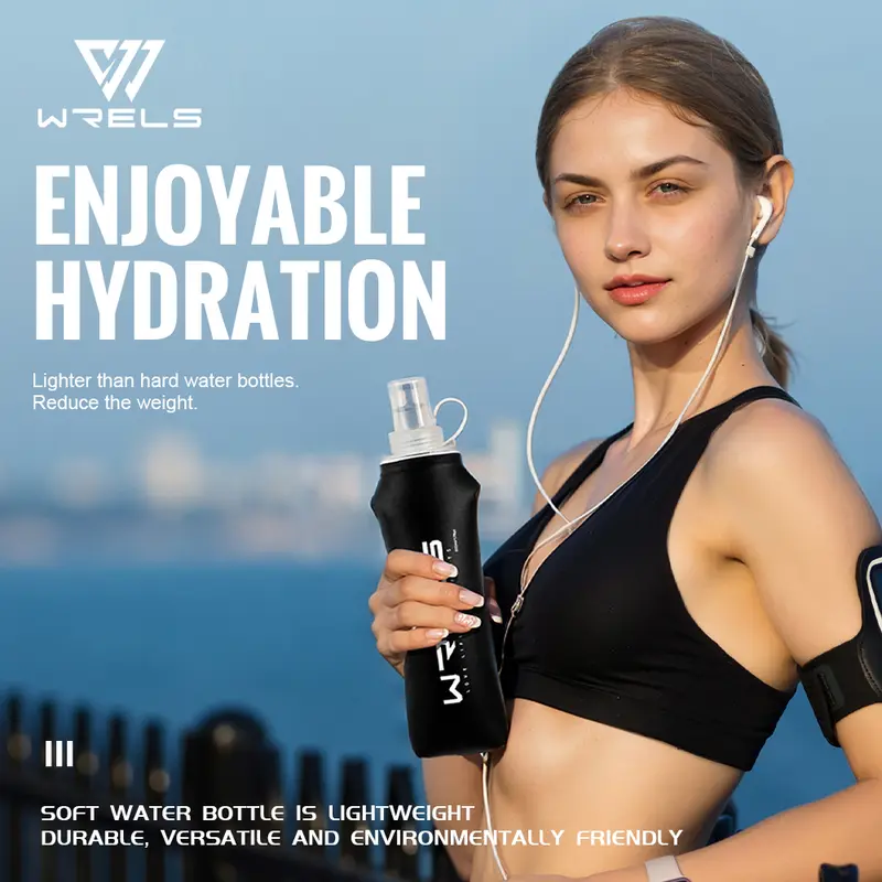WRELS Soft Flask TPU Ultralight Collapsible BPA Free Leakproof Squeeze Running Hydration Vest Marathon Hiking Foldable Bottle - Image 6