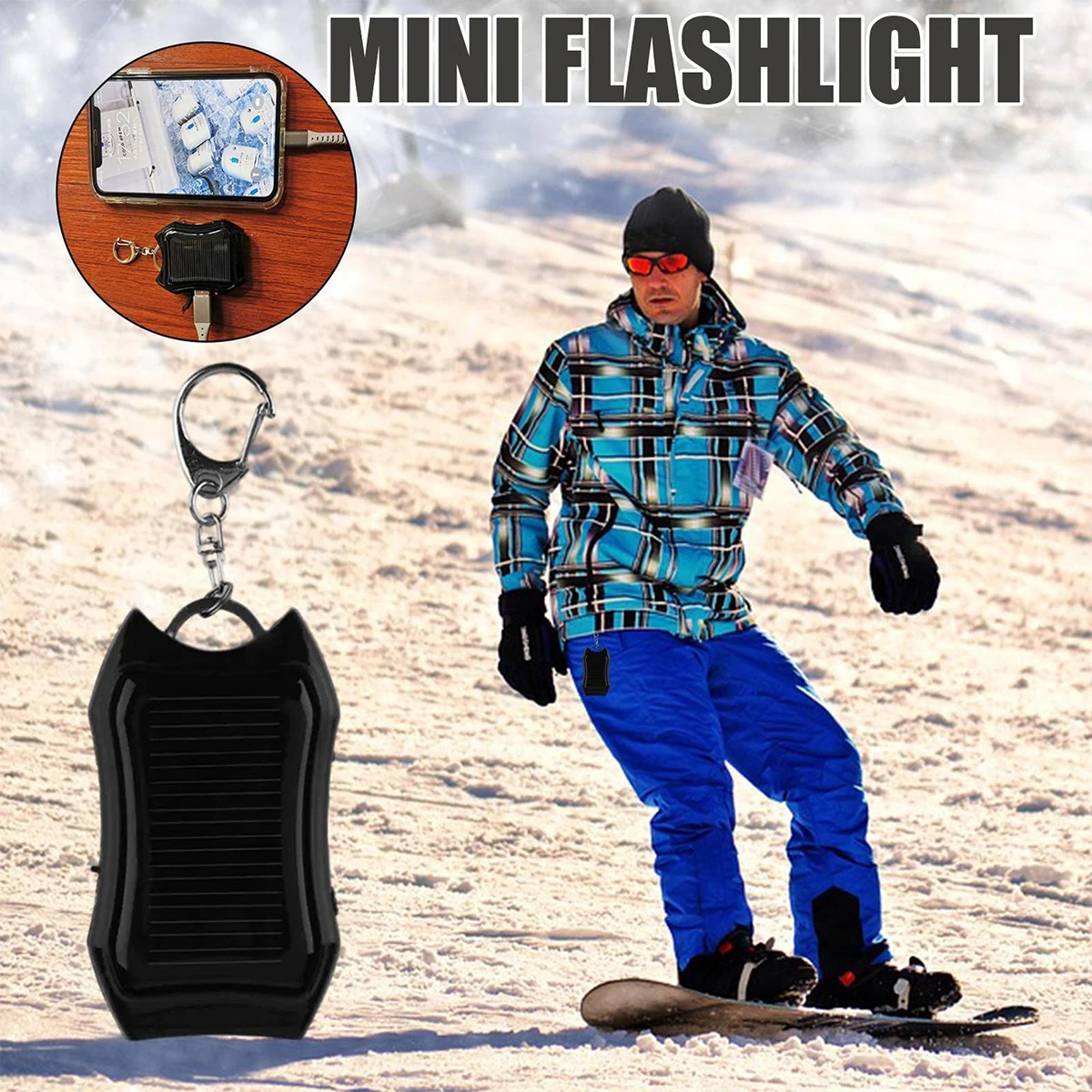 Solar Power Bank Keychain 1200mAh Solar Charger Keychain with 3 LED Mini Portable Panel Charger Camping Survival Emergency battery charger