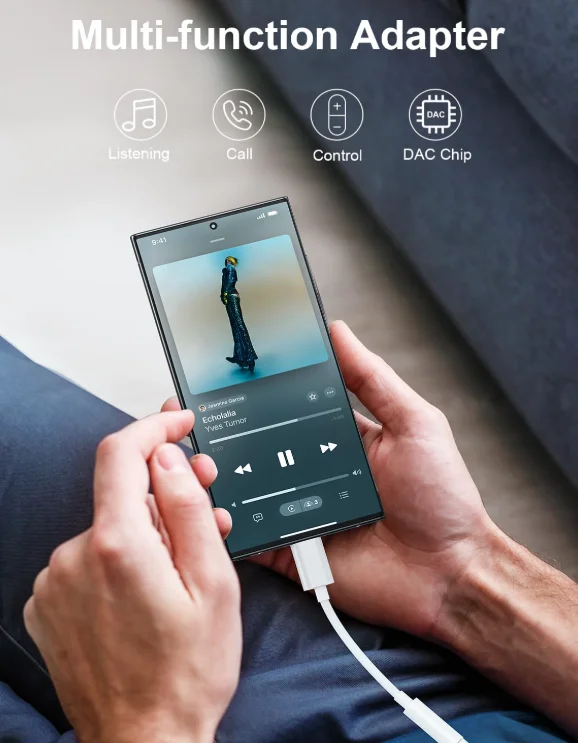 USB C-3.5mm 오디오 헤드폰 잭 어댑터(2팩), Aux-USB C 동글 코드 케이블