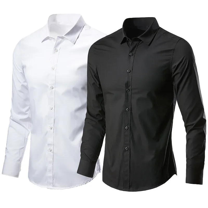 Men Casual Dress Shirts Long-sleeved Collared Button Tops Plus Size S-5XL