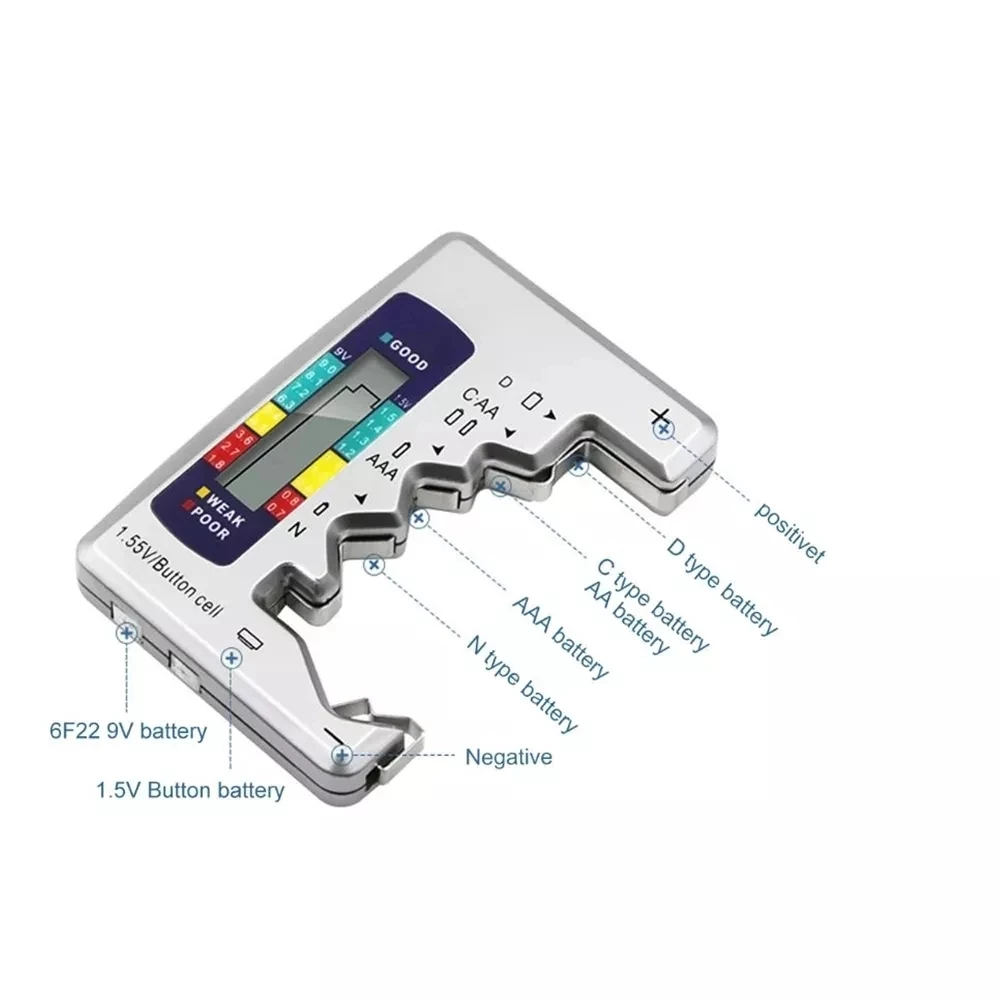 Digital Battery Tester LCD Display AA/AAA/9V/1.5V Button Cell Battery Capacity Check Detector Capacitance Diagnostic Tool 3