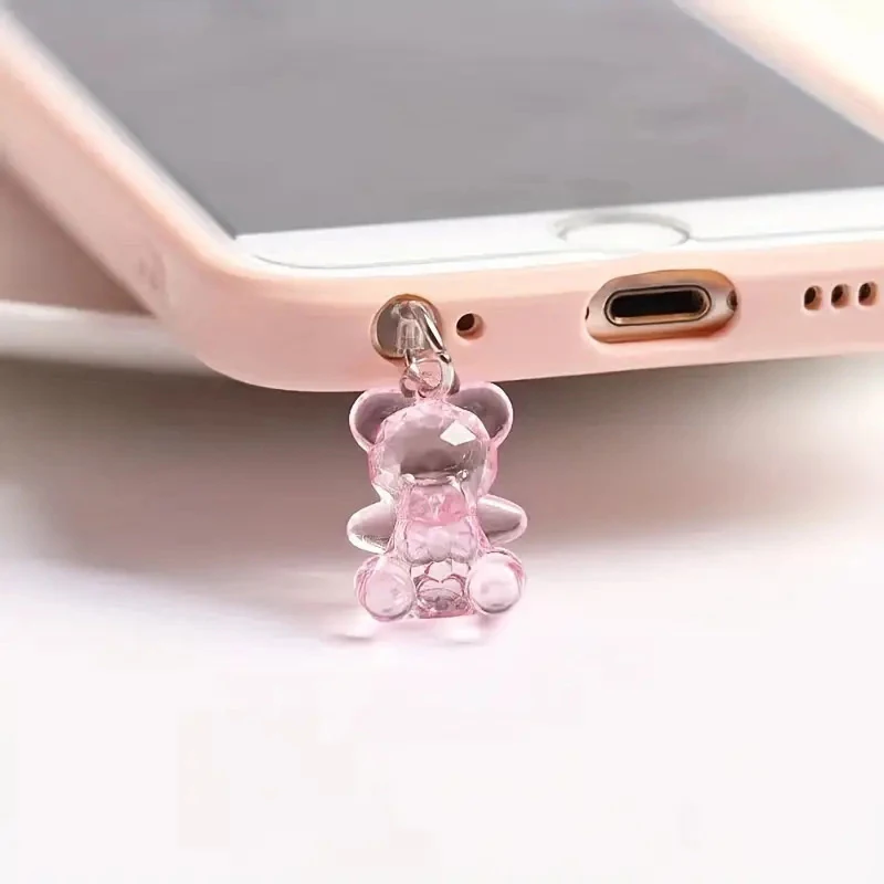 Kawaii Phone Dust Plug Charm Acrylic Bear Jack Dust Protection Stopper Anti Dust Cap Charge Port Plug For Phone