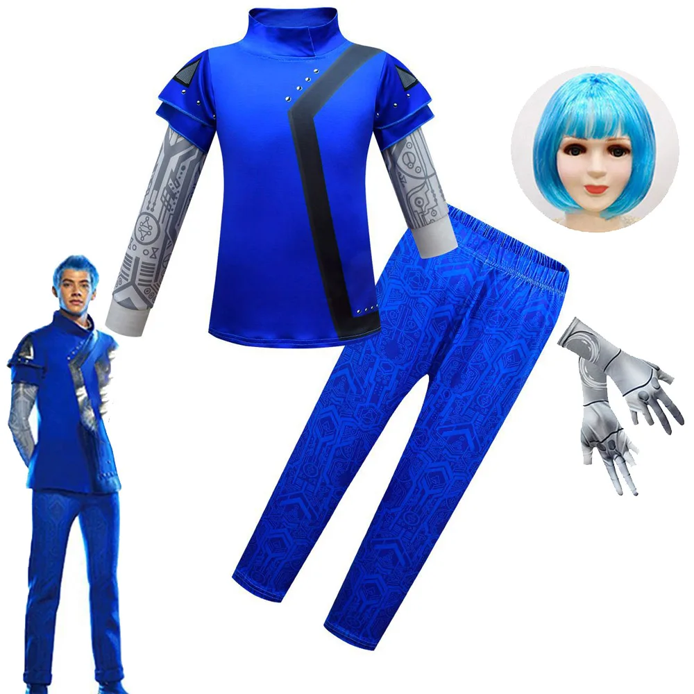 Kids Zombie 3 Alien Cosplay Costume with Gloves Wig Boys Girls Party Bodysuit Cheerleading Halloween Carnival Fancy Dress Set