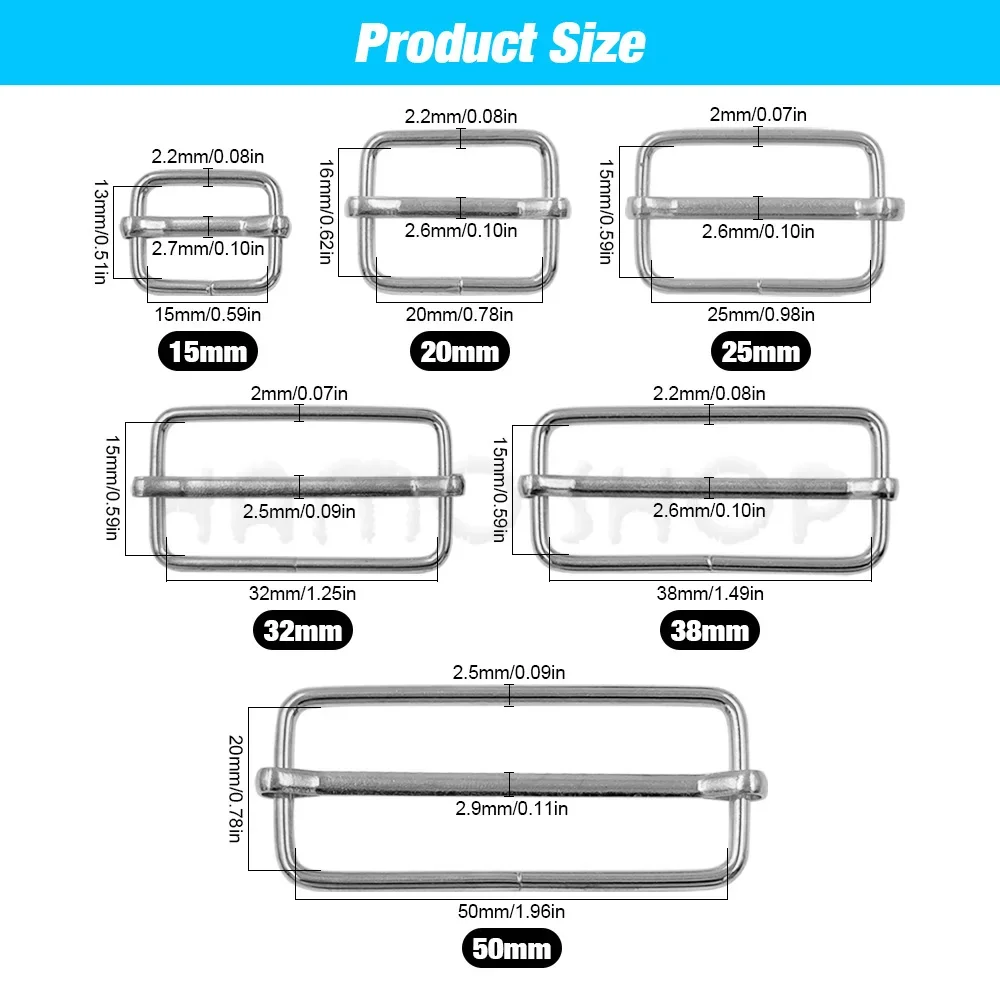 Metal Slides Square Ring Buckles Strap Adjuster 10pcs For Belt Ribbon Strap Bag Hardware Sewing Cat Dog Collar DIY Accessories