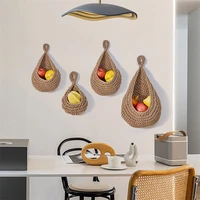 1PC Hand-woven Basket Wall Kitchen Hanging Net Pocket Cotton Rope Water Drop Fruit Vegetable Storage Basket Home Organizer Tools 4