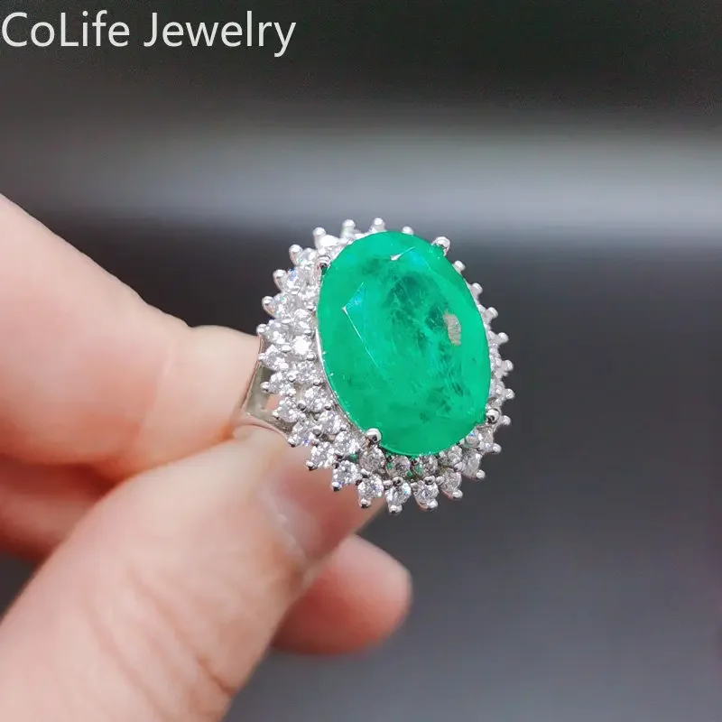 

12mm*16mm Lab Created Emerald Color Gemstone Ring for Party 3 Layers 18K Gold Plating Crystal 925 Silver Jewelry