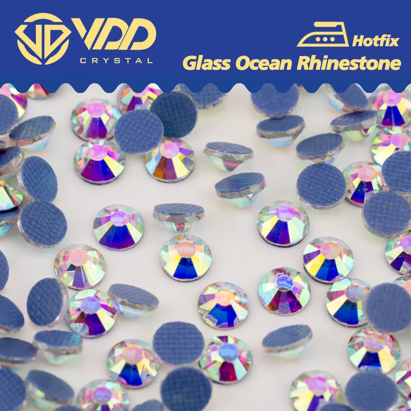 VDD 055 Crystal AB Hochwertige SS6-SS30 Glaskristall-Strass-Hotfix-Strasssteine zum Aufbügeln mit flacher Rückseite für Kleidungsstücke