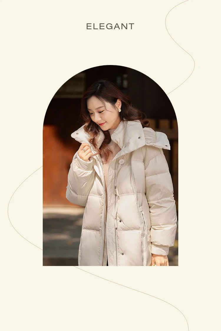 Vimly White Duck Down Puffer Jackets Women Winter Warm Long Down Coat 2023 Windproof High Neck Detachable Hood Outerwear 50636