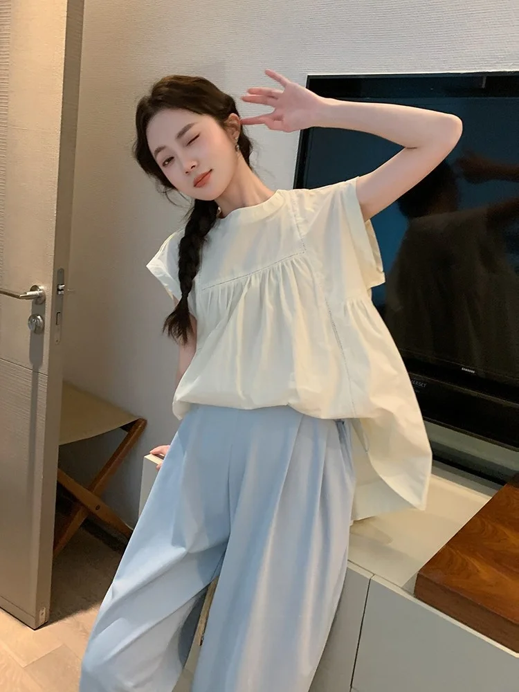 여름 신상 임산부 레이스 트림 스플라이스 민소매 오버헤드 배 가리개 안티에이징 코튼 블렌드 라운드넥 베이직 팩