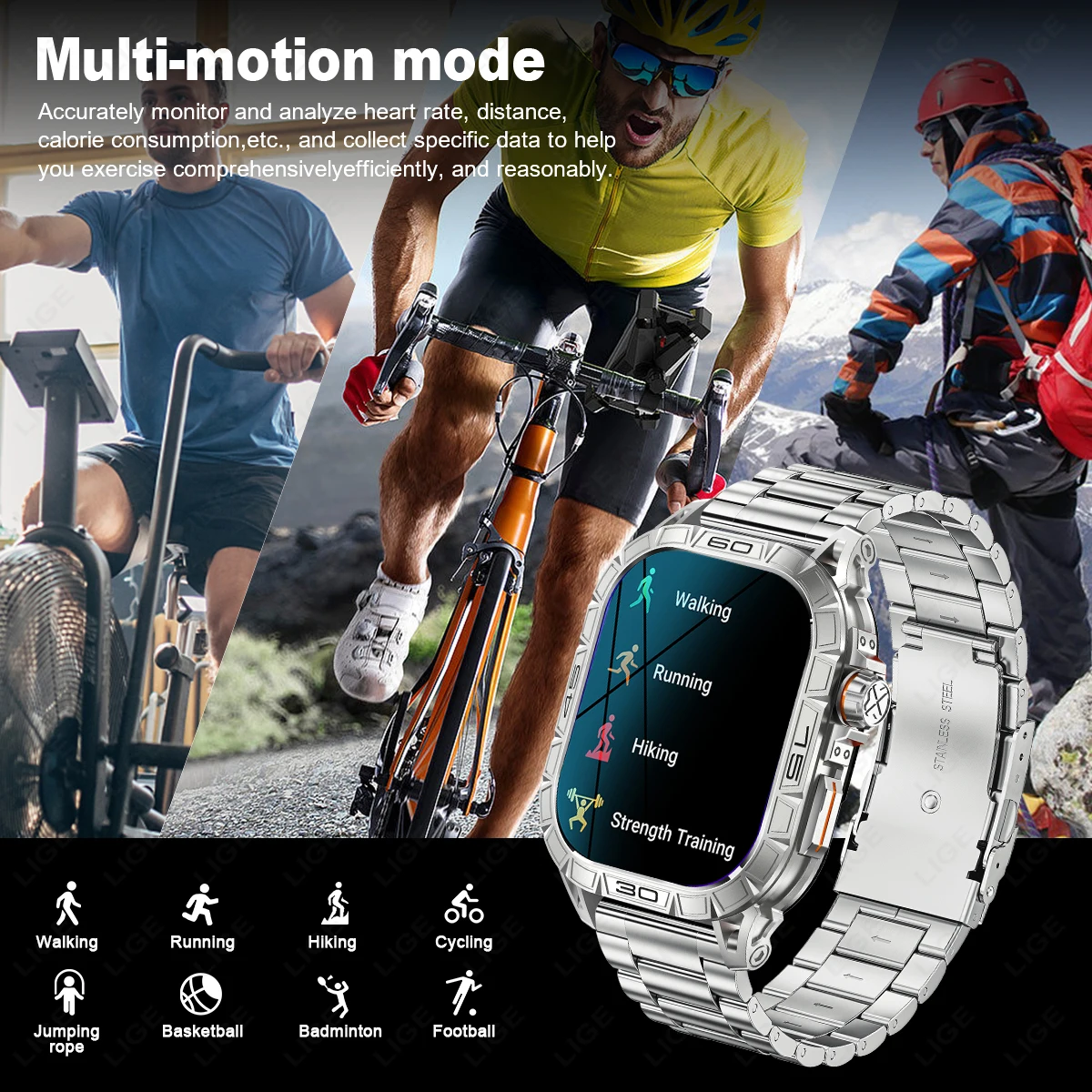 LIGE Ʈ ð AMOLED ÷ 100+   ħ   ȭ ɹڼ   Smartwatch